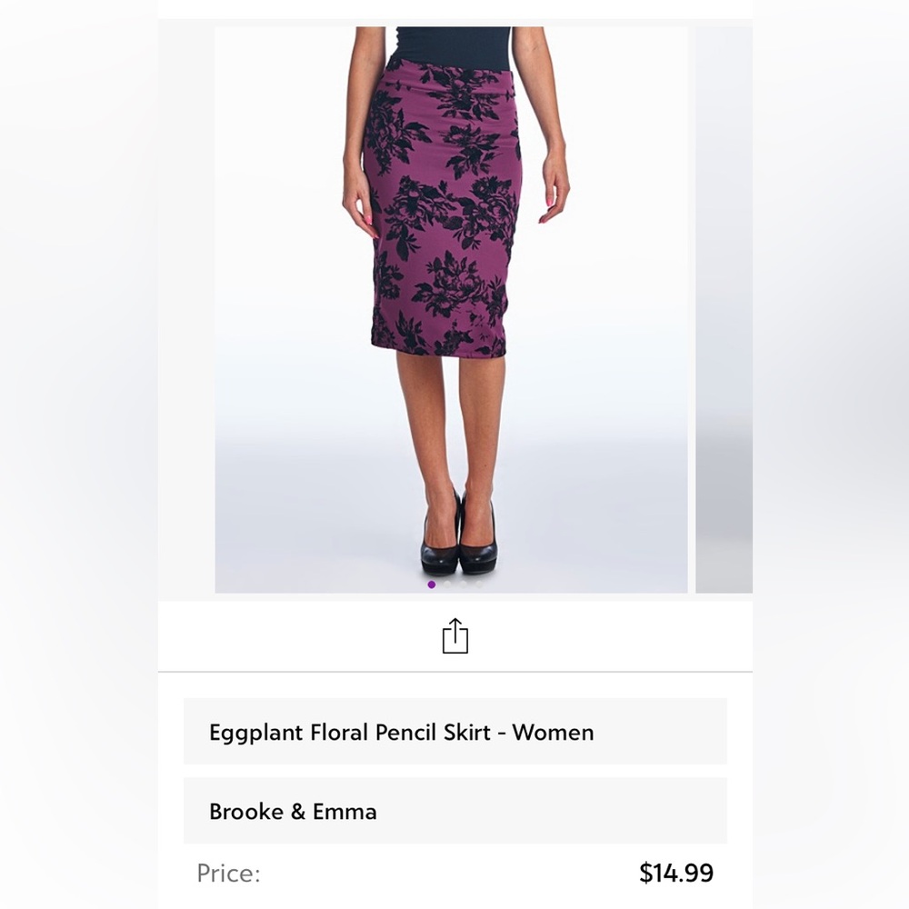 Eggplant Floral Pencil Skirt - Large (Still new, never worn)